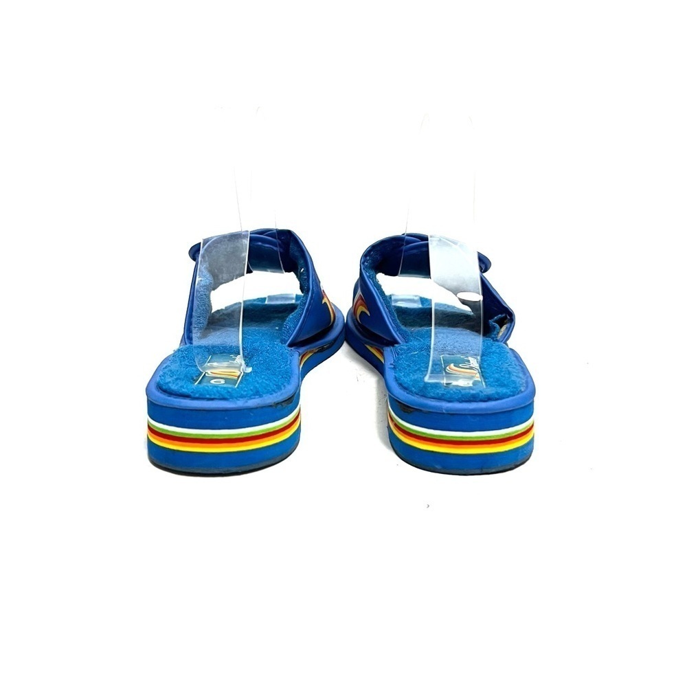 Vintage 1970s blue nylon and terry cloth foam wedge Velcro slide style sandals - Picture 7 of 8